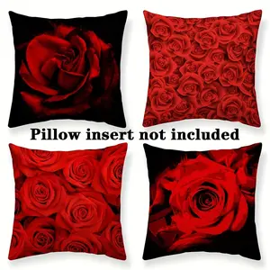 Rose Pattern Cushion Cover, Cushion Slipcovers, Square Throw Pillow Cover, Household Decoration Supplies for Home Living Room Sofa Couch Bed without Pillow Inner