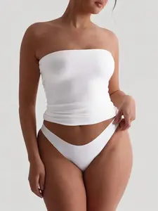 Women's Sexy Strapless Tube Top, Solid Color, Stretchy Crop Top, Slim Fit, Breathable Fabric, All-Season Fashion Essential