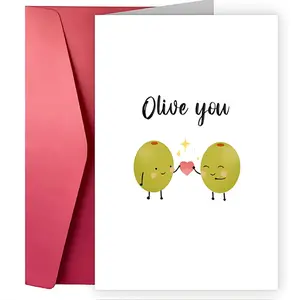 1pc Funny Creative Holiday Cards Cute Valentine's Day Cards Olive You I Love You Card Suitable For All Occasions Father's Day Mother's Day Thanksgiving Day Strawberries Berry Much Love Card