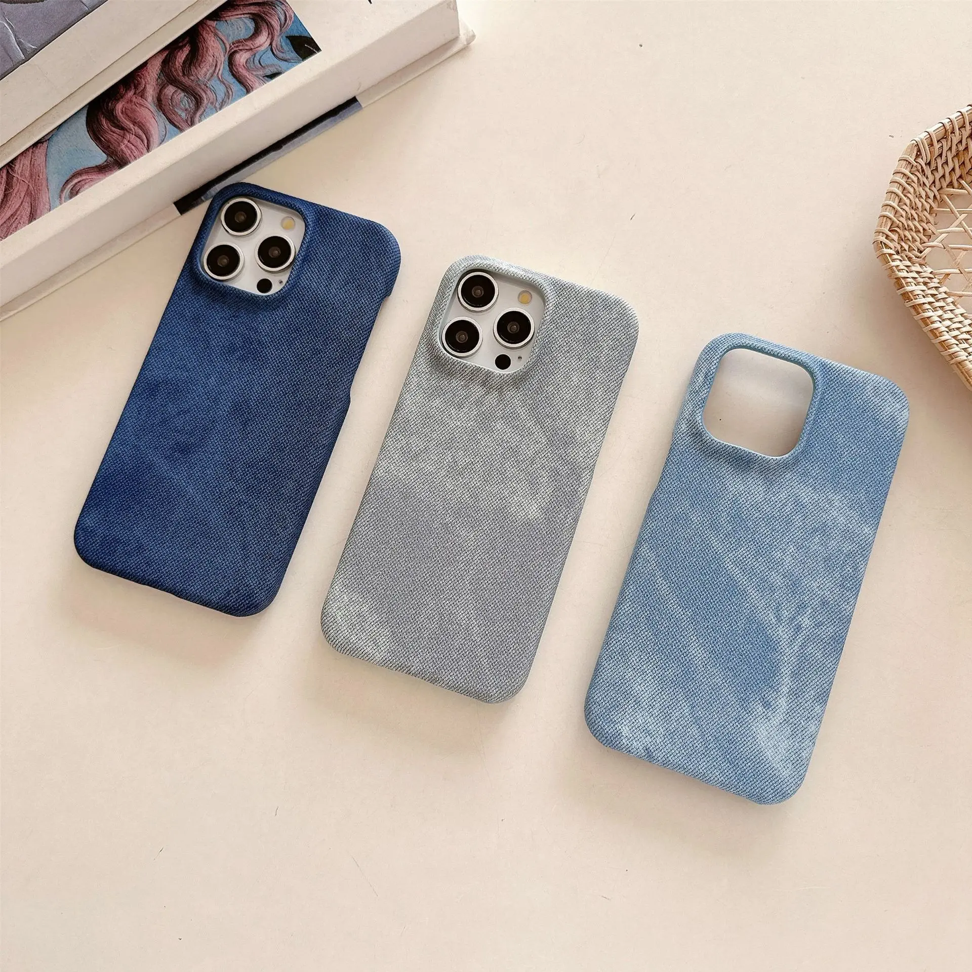 A Minimalist Denim-Textured Fabric Phone Case with Large Holes And a Matte Finish, Compatible with for iphone 17 Air/16/15/14/13/12 Pro Max, 17, 14, 15, 16 Plus, And 11. It Offers Lightweight Protection Against Yellowing And Fading