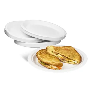 Karat Earth 12.5''x10'' PFAS Free Compostable Bagasse Oval Plates, White - 500 pcs