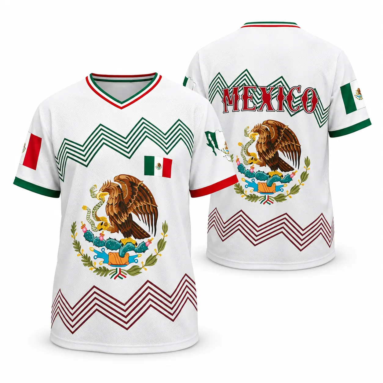 Men's Unisex V-Neck Mexico 2026 Cotton Jersey Athletic Tee Shirt, Fitted Quick Dry Breathable Casual Athletic Apparel for Fitness Training Wear, Men's T Shirts, Athletic Fit, Cool V‑Neck Fit