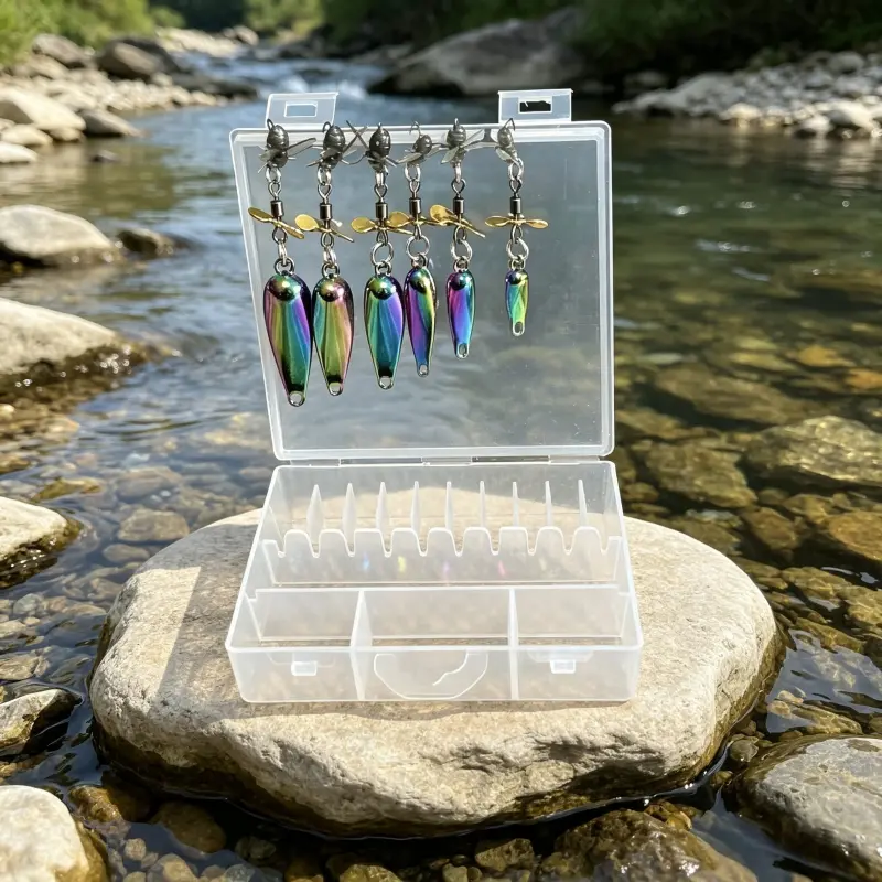 6 Pack Iridescent Rainbow Spinner Baits, Hard Metal Fishing Lures with 3D Rotatable Propeller Blades, Freshwater Tackle for Bass Trout Perch, Perfect for Pond Lake River Fishing