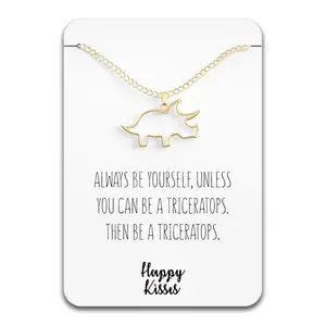 Dinosaur Triceratops Necklace - Cute Pendant with Sweet & Funny Message Card - SIlver, Rose Gold, & Gold