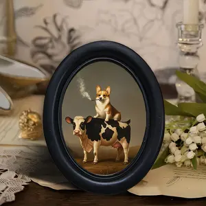 Corgi Dog and Cow Frame, Vintage Farmhouse Style, Three-Layer 3D Wall Decor, Artificial Hanging Photo Frame for Living Room, Bedroom, Kitchen