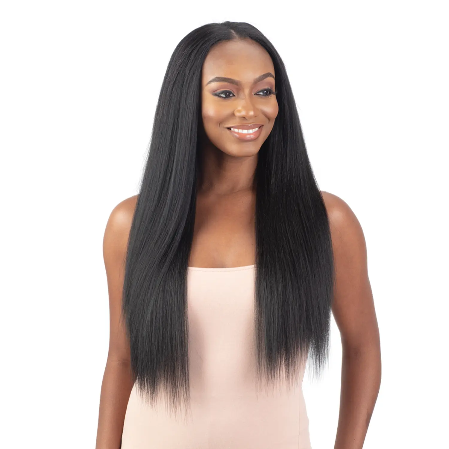 Milky Way Organique Yaky Straight U-Part Wig, 28" Long Straight Synthetic Hair with Thin Hand-Tied Part, Straight Synthetic Wigs