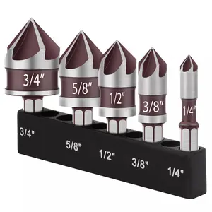Countersink Drill Bit, 5PCS 82 Degree HSS 1/4"-3/4" with 1/4" Hex Shank Countersink Drill Bit Set, Counter Sink Drill Bit for Wood, Metal, Plastic, Countersink Bit for Woodwork