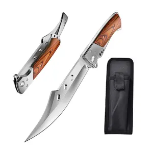 10.8 inch dovetail folding knife | stainless steel large blade | stylish mahogany handle | kitchen, camping and outdoor fruit meat cutting | perfect gift for men