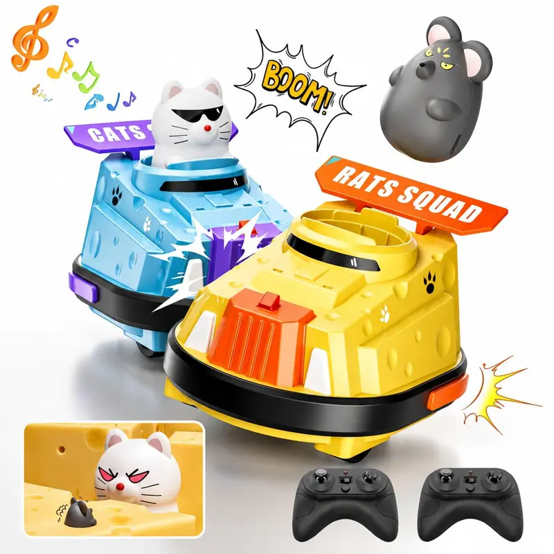 Unisex 2-Player Cat vs Rat RC Bumper Car Toy - RC Cars, ABS Plastic, Dual Controls, Rechargeable, 90 Minutes Playtime, Indoor Eject-Hit Thrills, 6+ Years Developmental Remote Controlled Gift for Birthdays & Children's Day