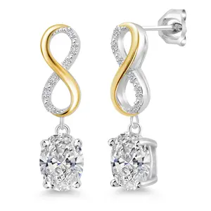 3.12 Cttw 925 Silver 10K Yellow Gold IGI Certified Lab Grown Diamond Dangle Infinity Earrings for Women | Center Oval Cut Diamonds 3 Ct | D-E Color | VS1-VS2 Clarity