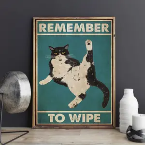 Funny Cat Remember To Wipe Poster, Pooping Cat Poster Gift, Retro Bathroom Decor Print
