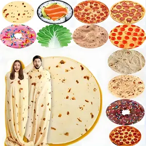 Fun Flannel Pizza Blanket, Vibrant Print Design, Soft Fluffy Polyester Material, All-Season Use, Perfect Gift for Pizza Lovers