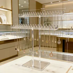 Acrylic Necklace Storage Box Transparent Jewelry Display Stand with Dual Side Hooks, Clear Acrylic Home Jewelry Organizer for Necklaces and Bracelets
