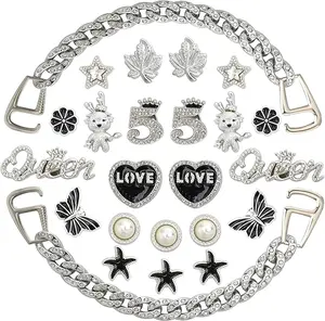 Luxury Pearl & Chain Shoe Charms Set DIY Bling Accessories for Crocs Bags Gifts for Women Girls Floral Design Versatile Stylish