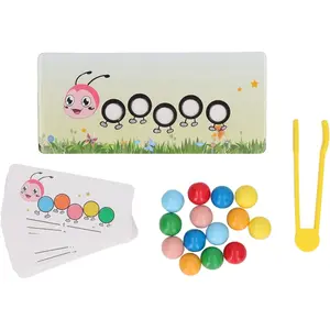 Montessori Wooden Caterpillar Bead Grasping Game, Color Matching Educational Toy for Preschoolers & Students, Sensory Activity Board, Magnet Puzzle Learning Tool