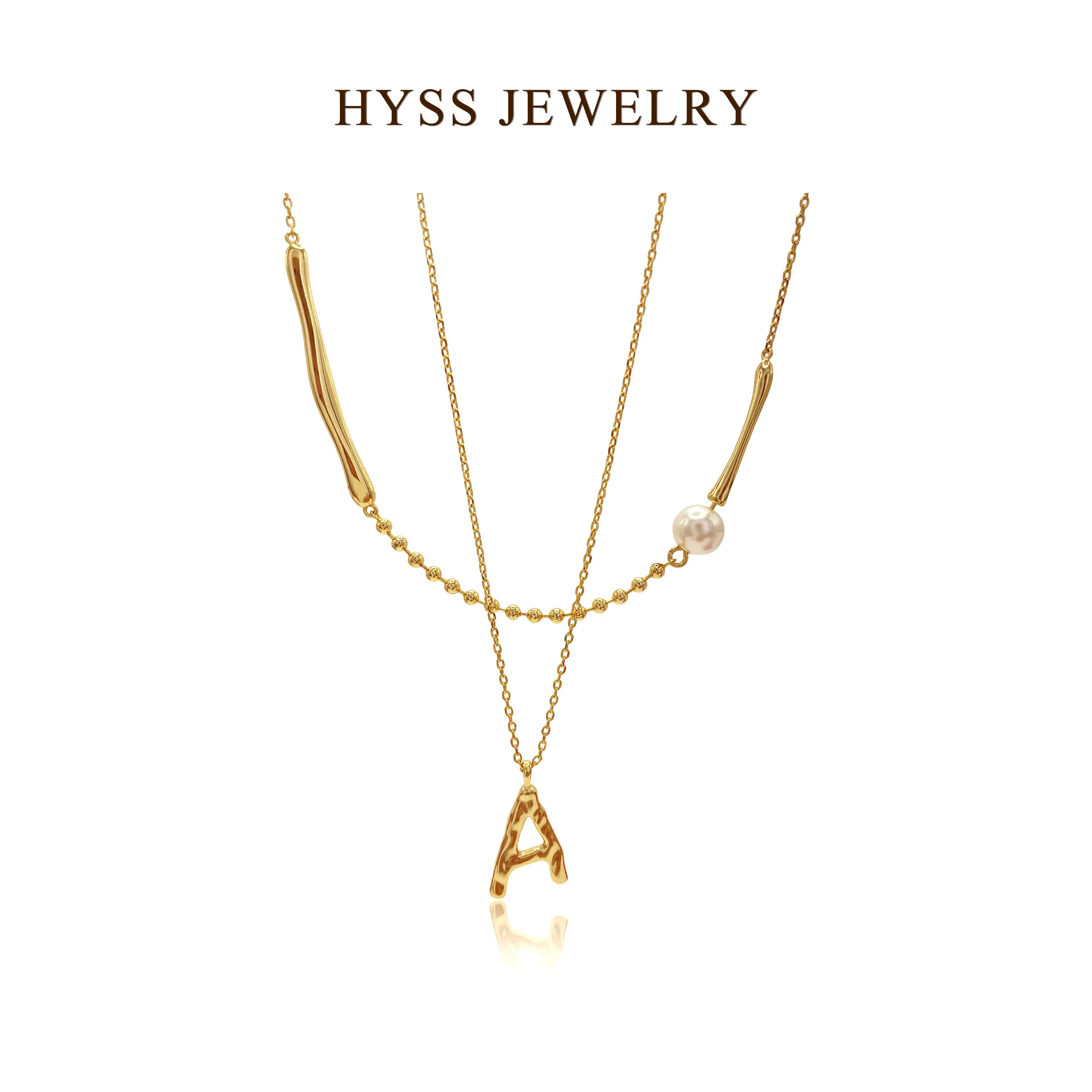 [HYSS] Copper Plated With 18K Gold Delicate Alphabet Double Layer Chain Necklace-Light Luxury And Fashionable Fine Jewelry