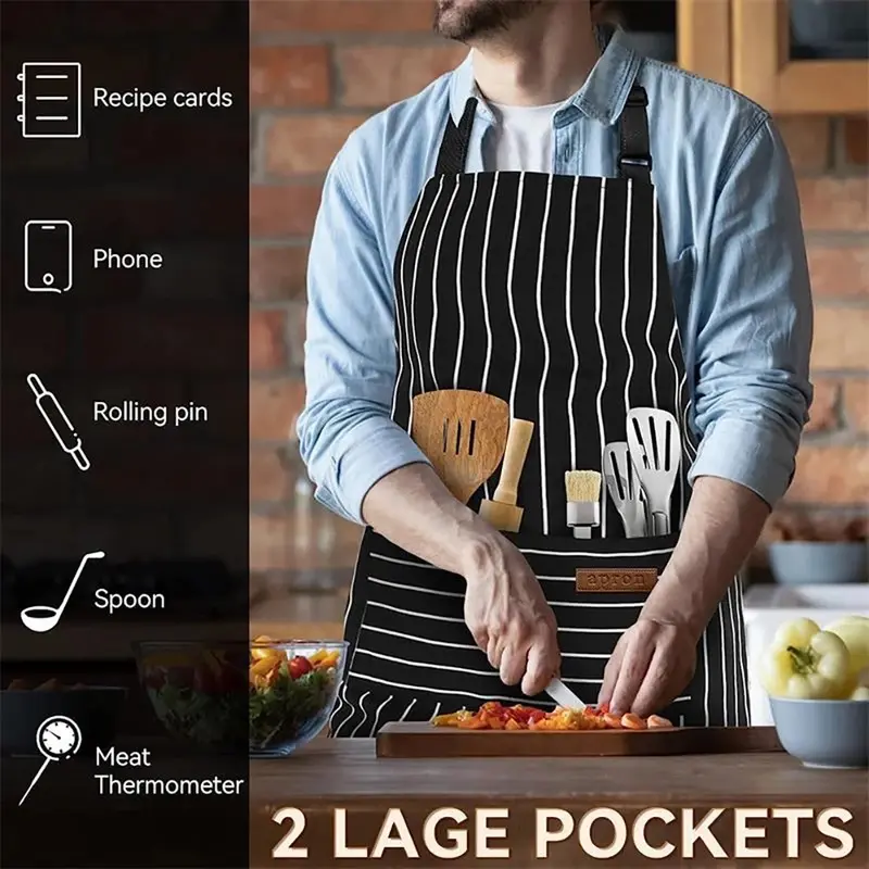 2PC practical adjustable polyester aprons, with pockets, stylish design, suitable for kitchen cooking, barbecue, coffee work, ideal for chefs and waiters