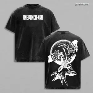 Saitama x Garou T-Shirt – One Punch Man Season 3 Oversized Vintage Washed Tee, Heavy Cotton Menswear Top, Anime Manga Streetwear, Hero vs Villain Graphic Tee, Acid Wash Retro Oversize Unisex Top