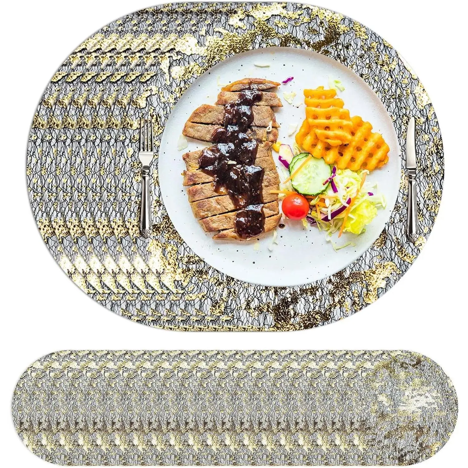 100 Pcs Glitter Round Foil Mesh Pressed Disposable Table Doilies - 13" Diameter (13 inches), Easy-to-Use Metallic-Look Tableware Placemats Set for Wedding, Birthday Party Dining Table Chargers (Disposable Plates Compatible)