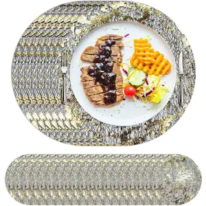 100 Pcs Disposable Placemats Set, 13 Inch Metallic Round Foil Mesh Pressed Table Doilies Paper Placemats, Chargers for Wedding Birthday Party Dining Table
