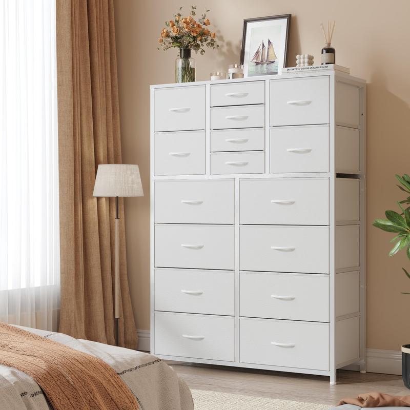 Raybee Furniture 57"H 16 Drawer White Dresser with Wooden Top, Modern Tall Dresser for Bedroom & Chests of Drawers, Large Capacity Storage Cabinets for Bedrooms, Living Room, Entryways