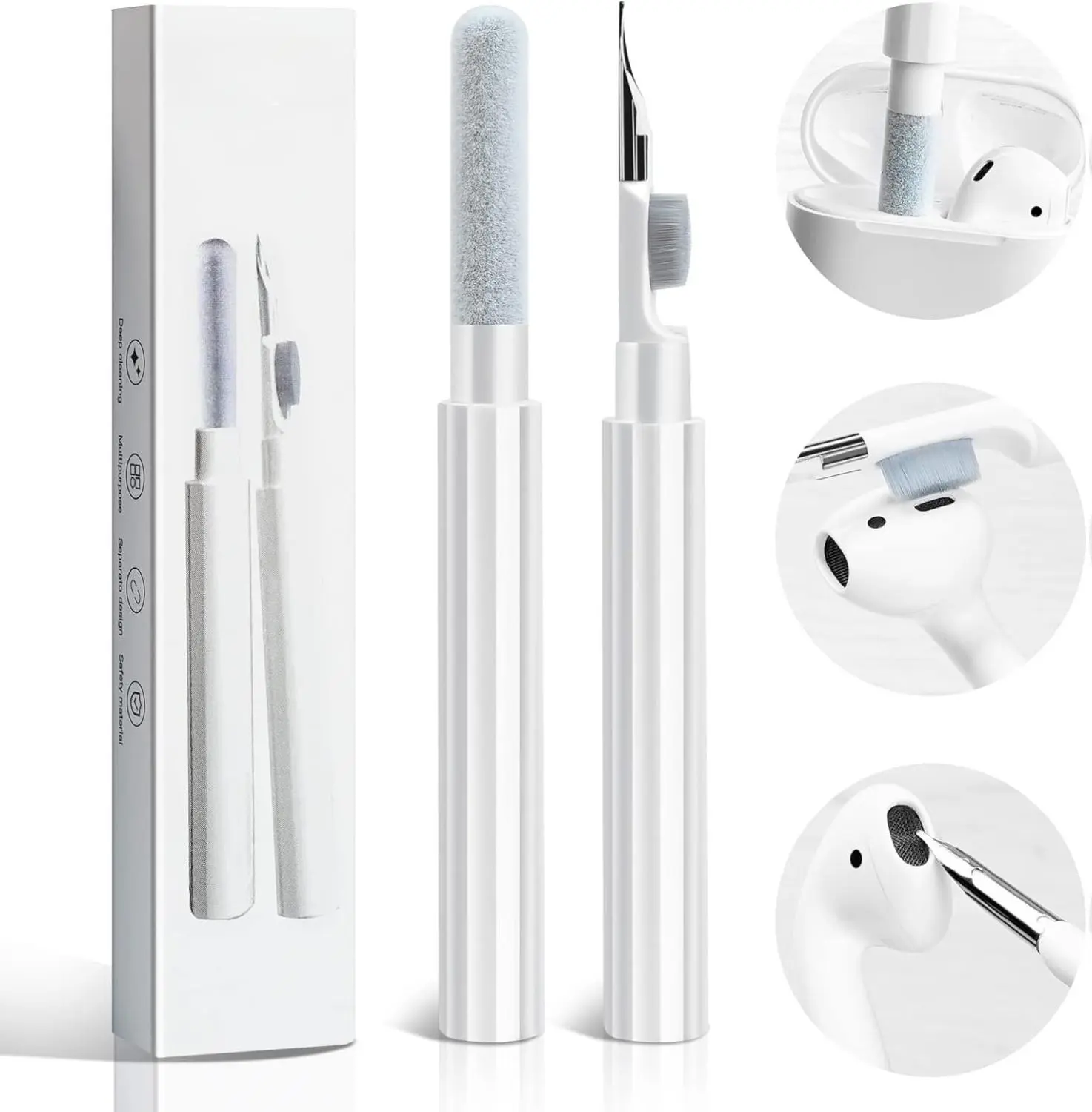 Airpod Cleaner Cleaning Tool Kit for Airpods Pro 1 2 3 Multi-Function Clean Pen with Soft Brush Flocking Sponge for Cleaning Bluetooth Earphones Headphones Charging Case Cell Phone Keyboard More Camera Smartphone