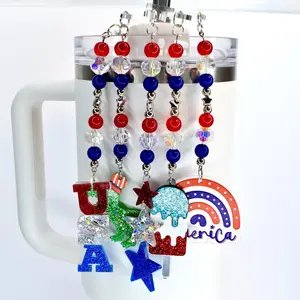 Handmade Lightweight Patriotic Tumbler Straw Charm - Red-White-Blue Beaded USA Kitchenware Drinkware Accessory