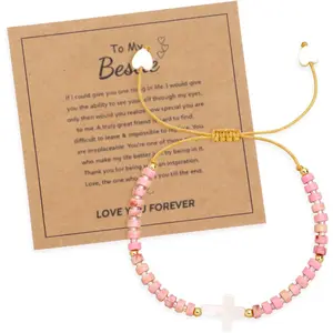 Cross Gemstone Beaded Strand Bracelet for Women,Trendy Cute Handmade Adjustable Natural Stone Bead Bracelets Fashion Christian Jewelry Gift.