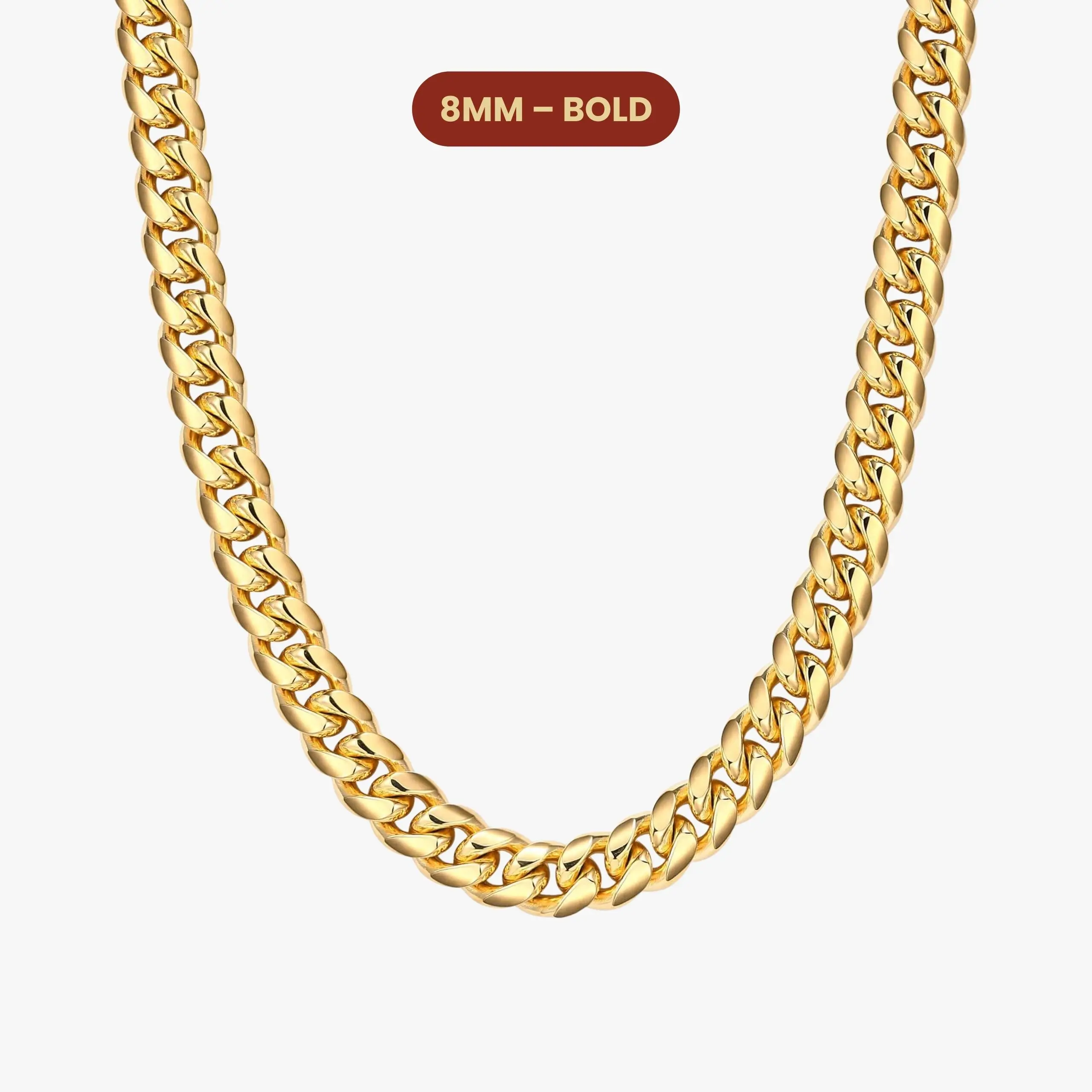 JAXXON Youth Cuban Link Chain 8mm - Gold - Waterproof - Box Clasp