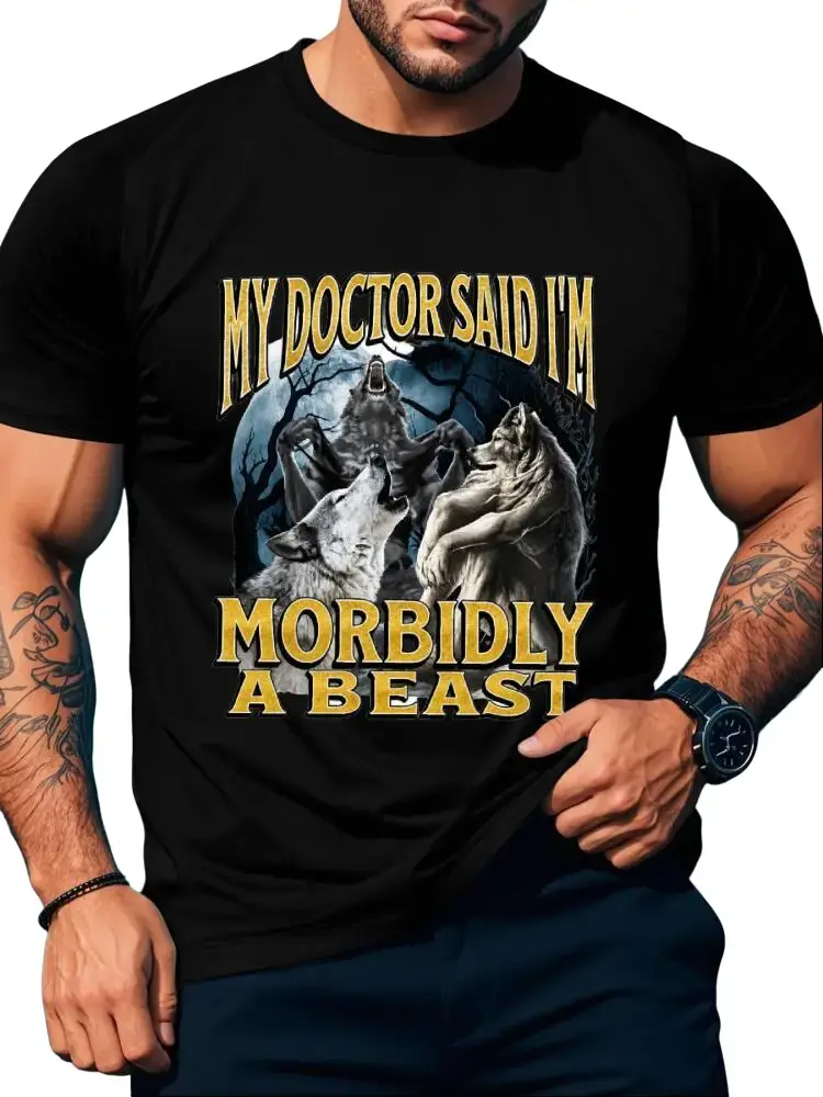 Morbidly A Beast Funny Cringe Alpha Werewolf Wolf Meme T-Shirt - Humorous, Unique, Casual Wear, Meme Graphic Shirt, Funny shirt, Funny Gift, Menswear Womenswear, Unisex Shirt Cotton Soft Top