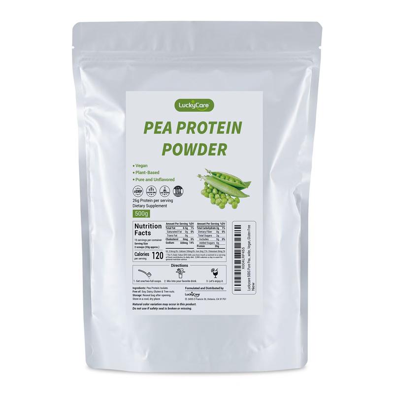LuckyCare Pea Protein Powder - Unflavored Vegan Formula, 1.1 Pounds, 26g Per Serving, Gluten Free, Organic Plant Based, Dietary Health Source - Healthcare Supplement Nutrition