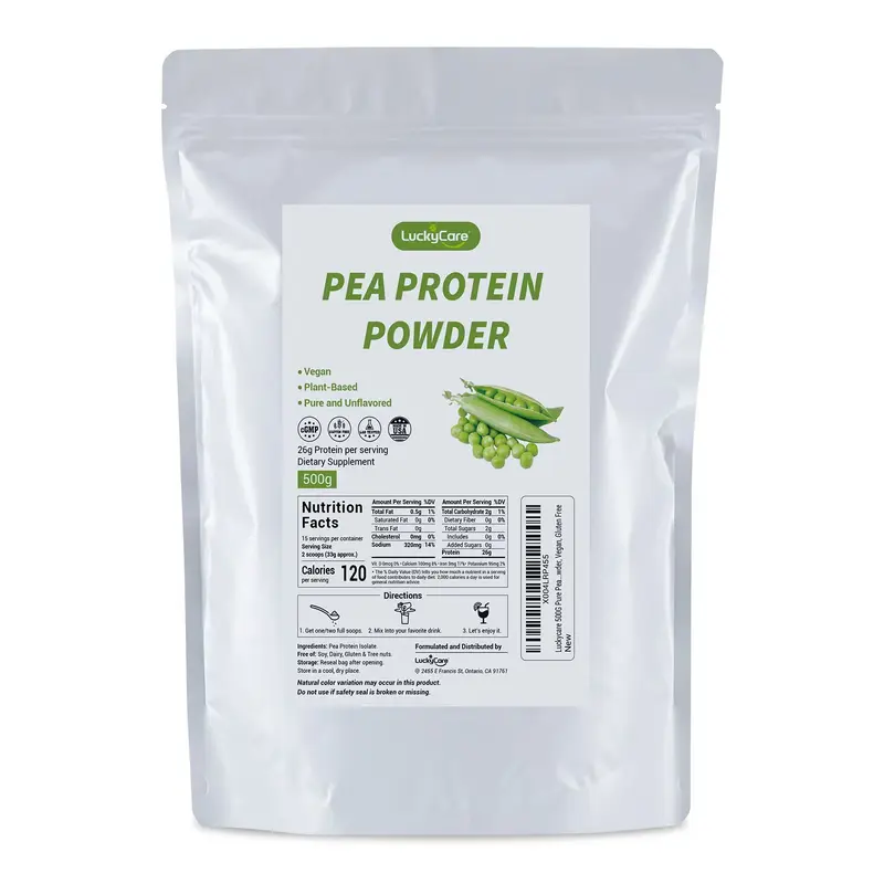 LuckyCare Pea Protein Powder - Unflavored Vegan Formula, 1.1 Pounds, 26g Per Serving, Gluten Free, Organic Plant Based, Dietary Health Source - Healthcare Supplement Nutrition