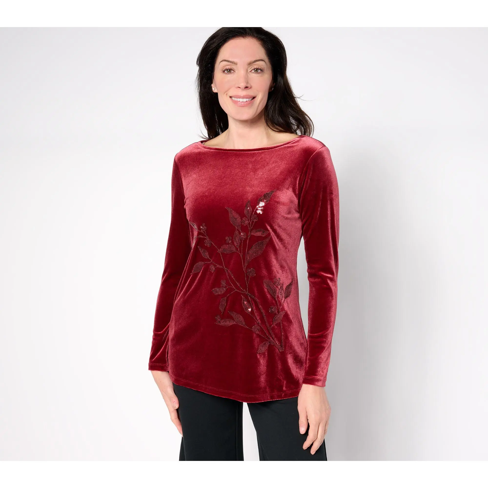 BEAUTIFUL by Lawrence Zarian Regular Stretch Velvet Placed Sequin Tunic