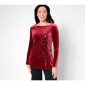 BEAUTIFUL by Lawrence Zarian Regular Stretch Velvet Placed Sequin Tunic