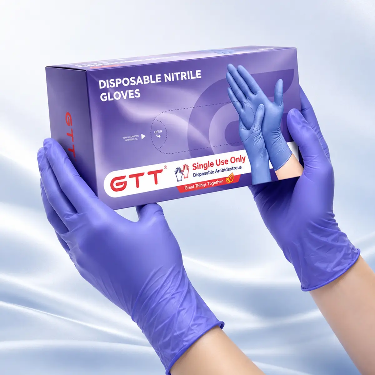GTT Purple Thick Heavy-Duty Disposable Nitrile Grease Cleaning Gloves - 5.5 Mil, Powder-Latex Free, Oil-Chemical-Waterproof Resistant, Anti-Slip Textured Fingertips, 100/200 Pcs Box, for Cleaning, Garden Work, Powder-Free, Auto Repair