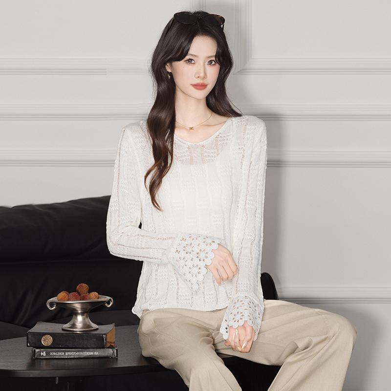 XINEV Women's Sweater 2025 Winter High-End Elegant Petite Laid-Back Fashionable Casual Knitted Base Layer Top Round Neck Mesh Knit Pullover White Comfort Elegance Piece Minimalist Long Sleeve Fitted Crewneck Basic Knitwear Womenswear sueter para mujeres