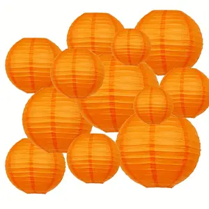 12 Pieces Hanging Paper Lantern Decoration Orange Chinese Paper Lantern Ceiling Party Decoration Wedding Anniversary Graduation Engagement Valentine's Day