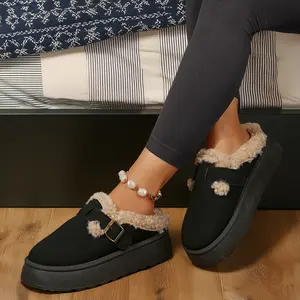 Women's Platform Mini Boots Slippers for Women Indoor Slippers Slip on Fleece Lined Suede Short Ankle Boots Walking Shoes Footwear