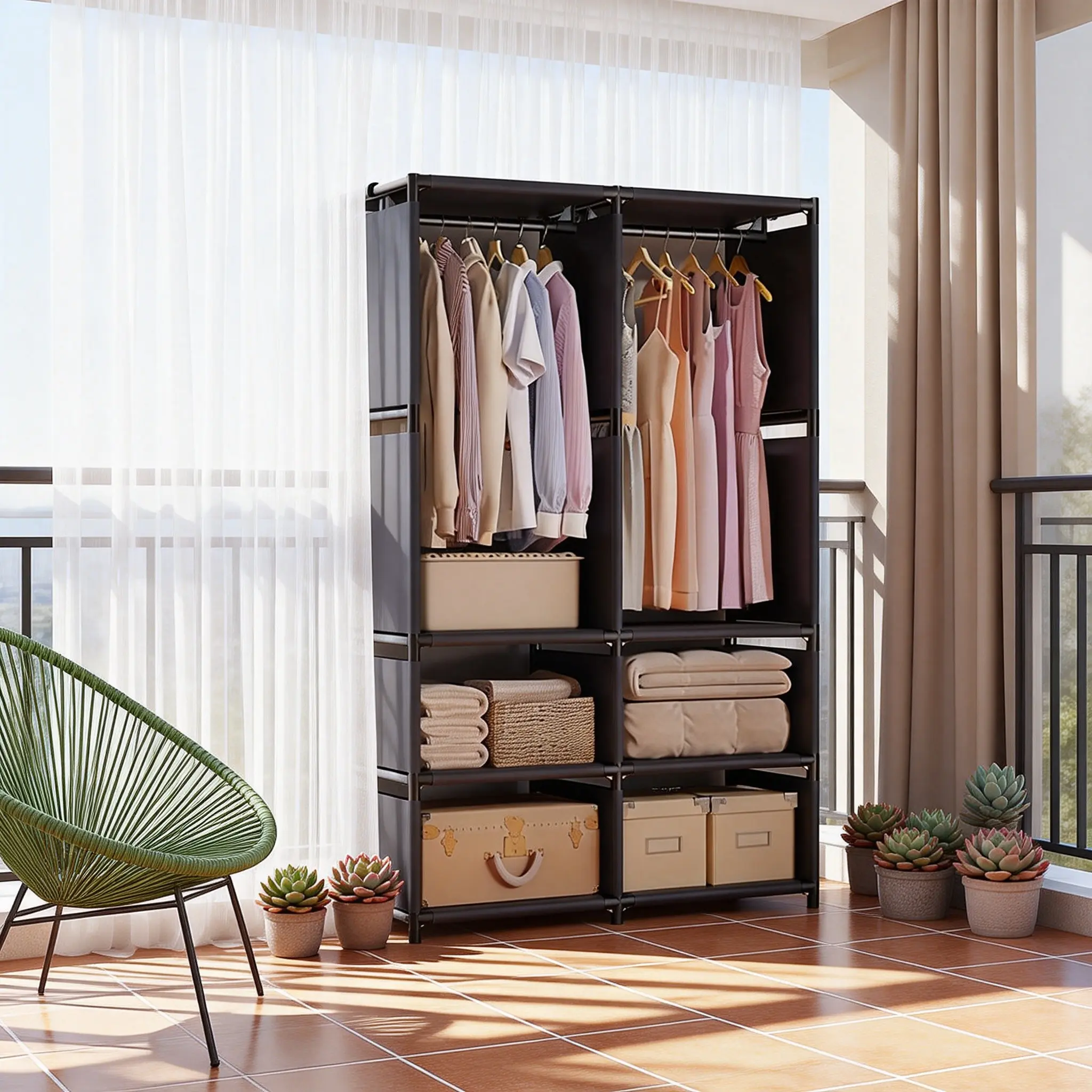 Large Capacity Independent Wardrobe Closet Armoire Storage Cabinet, Storage Furniture, Durable Metal Construction, Easy Assembly, Multi-Functional Organizer for Bedroom and Home Office, Wardrobe Storage Unit