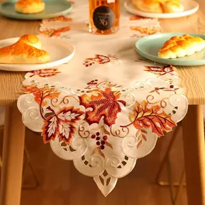 Maple Leaf Table Runner 15"x 67" Linen Embroidered Lace Thanksgiving Decorations for 4-6 Seat Tables Perfect for Holiday & Housewarming Gifts