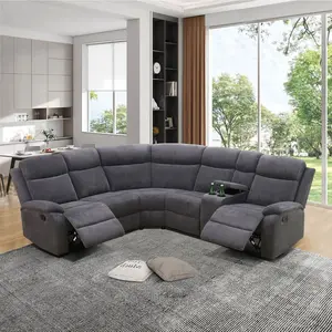 Dark Grey Stripe Fabric Living Room Recliner Intelligent 3-Piece Sofa Set with Thick Stuffed Texture Soft Handfeel and Luster