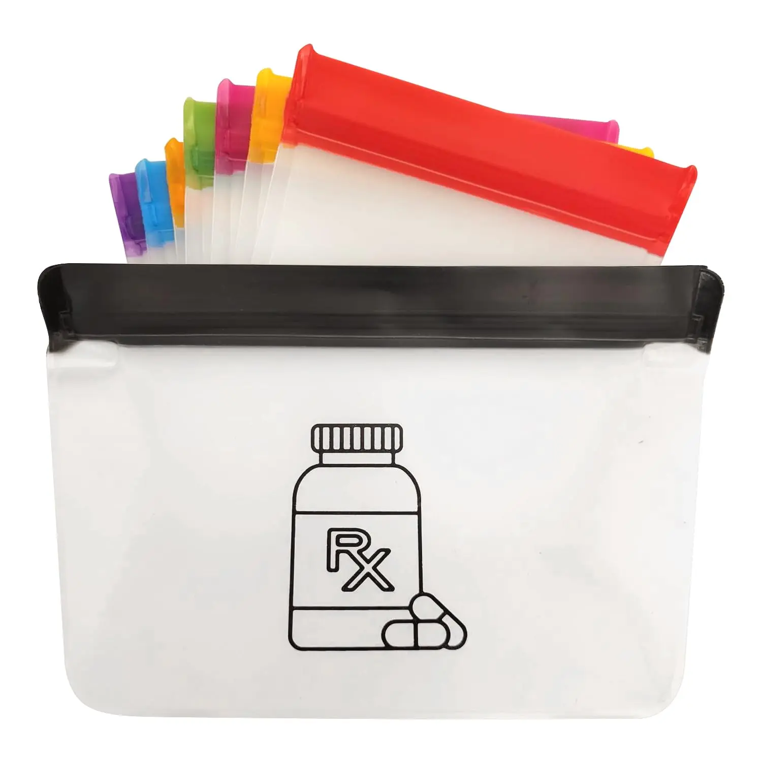 REUSAPAK 7 Piece Set Zipper Pill Pouch Organizers, Daily Purpose & Travel, Color-Coded Vitamin & Medicine Bags, Air tight Zip, Organize Small Items Bags