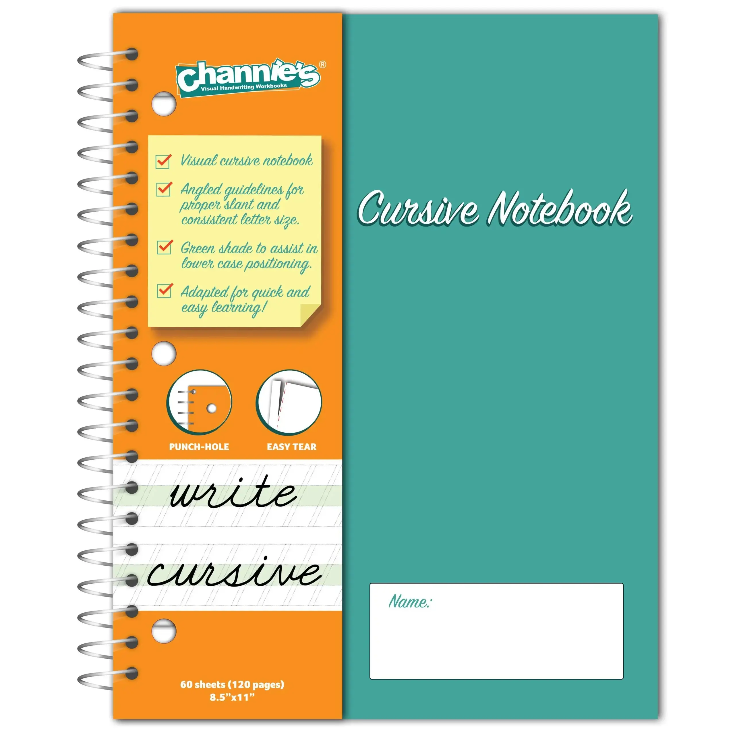Visual Cursive Notebook 120 Pages Easy to learn Practice Cursive Size 8.5” x 11”