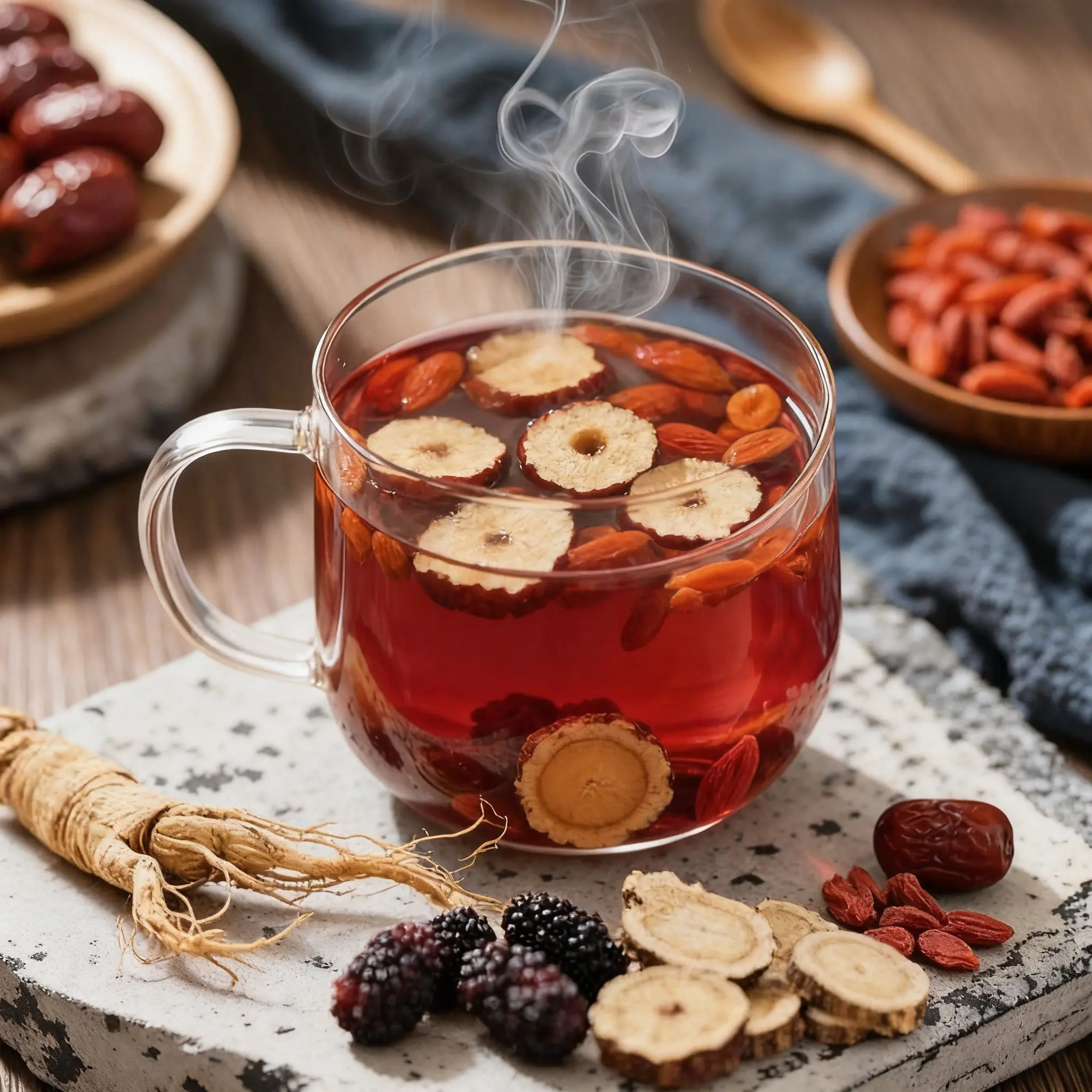 Ginseng 5-Treasure Kidney Blend Herbal Tea, Traditional Chinese Infusion with Goji Berry, Red Date, Decaf Tea Bags Variety Pack, Detox Your Body Wellness Support, Refreshing Summer Drink for Men & Women Decaffeinated Tea Bags
