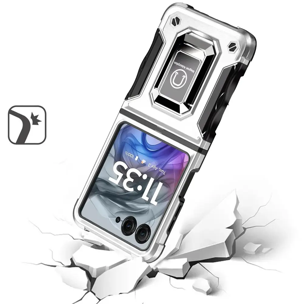 Heavy-Duty Polycarbonate Hybrid Case for Motorola Razr 2024 Smartphone - Shockproof Protector with Metal Magnetic Ring Stand, Fits Razr Men's Cellphone Accessory, Handheld