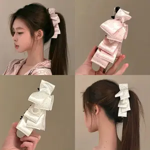 Korean pink satin polka dot banana clip hairpin high-end ponytail clip hair accessories temperament vertical clip grabber hairpin hairpin