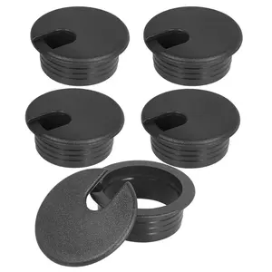1-1/2" Black Desk Grommet,  Plastic  Hole Cover Computer Table Cord Wire Organizer Caps Desktop Cord Management for  Office TV Stands Tabletops, 5 count
