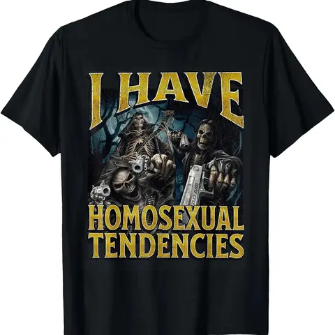 Men's 100% Cotton Classic Crewneck Short-Sleeve T-Shirt - Relaxed Fit Meme Shirts with Bold Meme Energy, Breathable Cotton Keeps You Fresh, Buttery-Soft for All-Day Ease, Casual Wear Funny Hard Skeleton "I Have Homosexual Tendencies" Gift