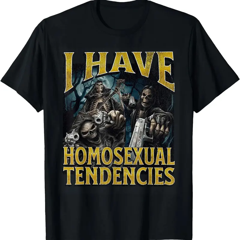 Men's 100% Cotton Classic Crewneck Short-Sleeve T-Shirt - Relaxed Fit Meme Shirts with Bold Meme Energy, Breathable Cotton Keeps You Fresh, Buttery-Soft for All-Day Ease, Casual Wear Funny Hard Skeleton "I Have Homosexual Tendencies" Gift