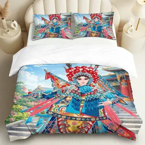 3PCS Duvet Cover Set, 1 Duvet+2 Pillowcases(Without filler), Chinese Opera Traditional Costume Colorful Cultural Art theme, Chinese New Year bedding set, Oriental decor Bedroom Living Room Guest Room Study.
